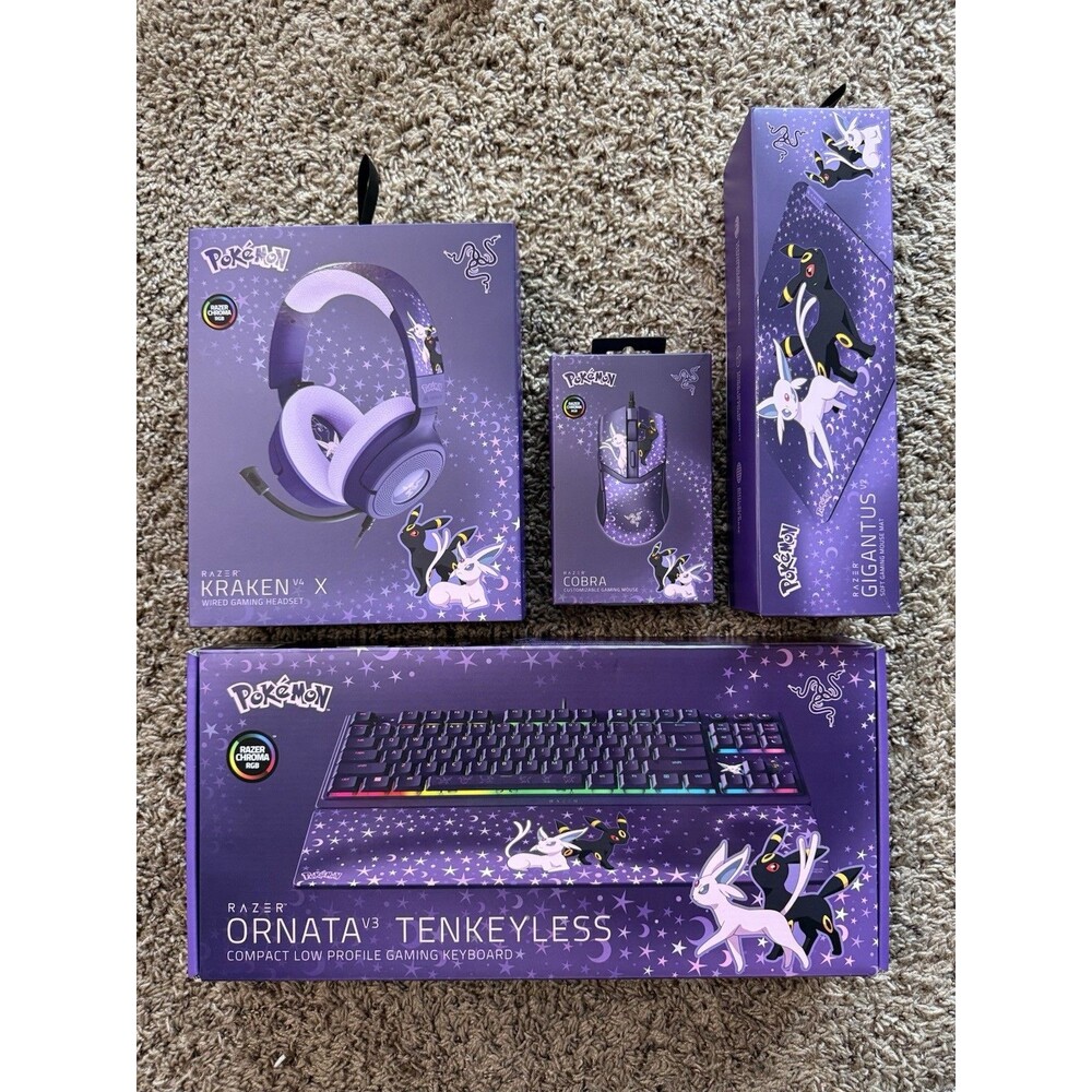 🔥NEW🔥 Pokemon x Razer Espeon & Umbreon Set: Mouse, Pad, Keyboard, and Headset